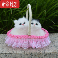 真智力花篮提篮会叫的猫咪仿真猫咪儿童玩具毛绒玩偶男童女童生日礼物 粉色花边提篮纯白黑头 一对+会叫仿真食物