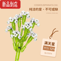 真智力花束仿真花积木玫瑰花康乃馨送女生礼物情人节小颗粒拼装玩具益智 2337A满天星-白色 哲高仿真食物