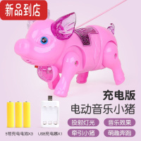 真智力网红儿童玩具电动牵绳小猪男女孩音乐发光会走路 推荐(充电版)粉色小猪+送绳子 通用发光玩具