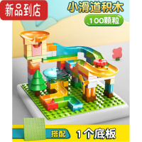 真智力儿童拼装房子乐园滑道滚珠组合轨道滚球男孩女孩大颗粒积木玩具 袋装B款-100颗粒滑道+ 1个256孔底板