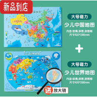 真智力 中国地图拼图世界磁力大号地图儿童初中小学生成人益智玩具 大号(磁性少儿中国+磁性少儿世界)/双面印刷[送放大镜]