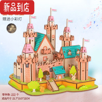 真智力木制立体拼装精美城堡模型儿童手工diy建筑拼图女孩玩具益智礼物 童话城堡+LED小彩灯