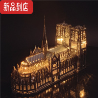 真智力3D金属拼图巴黎圣母院模型圆明园大水法南京阅江楼模型益智拼图 银色圣母院+送工具+防尘罩+灯