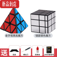 真智力金字塔魔方三阶三角形三角异形磁力儿童幼儿园益智块玩具全套 金字塔黑底贴纸+镜面三阶不等阶银色 金字塔魔方