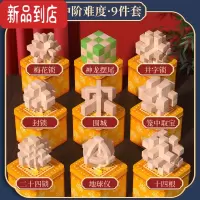 真智力铁盒鲁班锁孔明锁全套儿童益智类玩具小学生智力烧脑老人榫卯积木 中阶 榉木9件套[独立铁盒装]