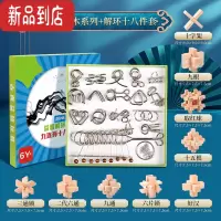 真智力强大脑孔明锁鲁班锁全套智力套装木制小学生儿童九连环益智玩具 初阶难度榉木系列+解环18件套