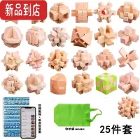 真智力鲁班锁套装45件儿童益智玩具九连环成人智力学生孔明锁鲁班锁全套 榉木25件套袋装