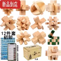 真智力鲁班锁全套高难度孔明锁套装智商烧脑解密解锁球木制儿童益智玩具 12件套初阶(礼盒装)