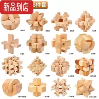 真智力孔明锁鲁班锁全套智力解环解锁套装木制小学生儿童益智玩具九连环 大号孔明锁16件套(送收纳袋)
