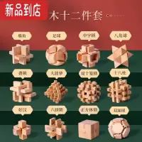 真智力孔明锁鲁班锁套装高难度小学生儿童榉木全套益智玩具智力解锁成人 [榉木十二件套]礼盒装:一级 送教学视频