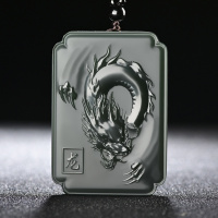 新疆和田玉青玉塔青二细玉石游龙玉牌吊坠男女款龙牌挂件支持复检