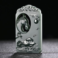 新疆和田玉青玉塔青山水玉马吊坠男女款镂雕挂件送证书支持复检