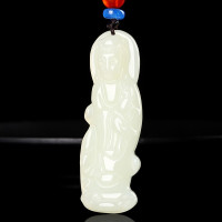 玉观音吊坠和田玉男士款站观音菩萨玉佩玉石项链玉坠挂件炫石为玉附证书