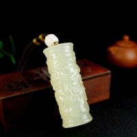 冰种玉龙柱手把件男士盘龙柱青白玉手玩件把玩炫石为玉附证书