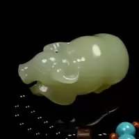玉石牛手把件青白玉把玩件摆件男士女士手玩件立体雕刻炫石为玉带证书