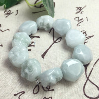 缅甸翡翠佛头手链男款天然玉石佛珠手串 笑佛玉珠罗汉手串