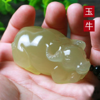 天然青玉卧牛手把件男女款玉石生肖牛气冲天把玩件挂件炫石为玉附证书