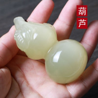 天然青白玉葫芦手把件立体精雕玉石蝙蝠福禄寿把玩件玉器挂件炫石为玉附证书