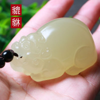 天然青白玉貔貅手把件玉石瑞兽皮休丘把玩件玉器挂件炫石为玉附证书