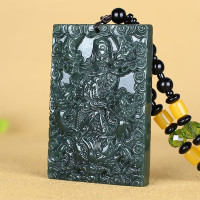 和田玉九龙关公吊坠男士款大号玉石项链玉佩挂件玉坠武财神玉坠