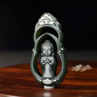 和田玉宝宝佛吊坠新疆玉石镂空双面雕刻玉坠佛女士玉挂件玉佩带证