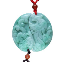 A货翡翠龙凤玉佩太极鱼情侣对男女项链定情信物