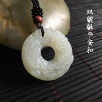 真品天然和田玉青白玉貔貅玉坠男女玉石双貔貅平安扣项链玉坠挂件