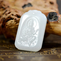 天然正品新疆和田玉羊脂白玉观音挂件牌男款山水荷花玉牌平安如意