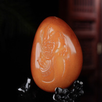 正品然新疆和田玉羊脂白玉籽料仿古貔貅手把件黄沁随形貔貅把玩件