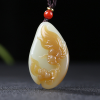 [荷塘乐趣]新疆和田玉莲花鱼儿吊坠且末糖白玉挂件玉佩天然玉石