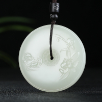 [荷塘乐趣]新疆和田玉吊坠玉坠白玉莲花鱼玉牌挂件玉佩天然玉石