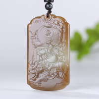 [义薄云天]新疆和田玉关公吊坠玉坠且末糖白玉牌子挂件天然玉石