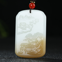 [富贵山居]新疆和田玉吊坠玉坠且末糖白玉山水牌子挂件天然玉石