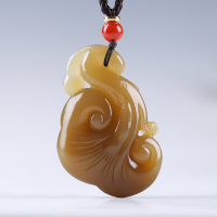 [福灵如意]新疆和田玉吊坠玉佩且末料糖玉白玉如意挂件天然玉石