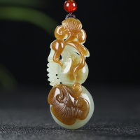 [福禄如意]新疆和田玉吊坠玉坠且末糖白玉如意葫芦挂件天然玉石