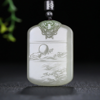 [龙腾四海]和田玉吊坠白玉翠青生肖龙山水牌子挂件玉佩天然玉石
