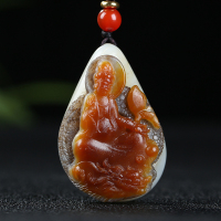 [神龙观音]新疆和田玉观音吊坠男玉坠糖白玉带皮三色挂件山流水