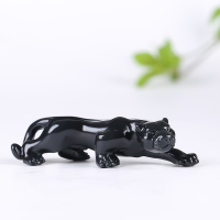 [喜报连连]新疆和田玉摆件烟紫青花豹子手把件男把玩件天然玉石