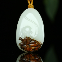 [一夜封侯]新疆和田玉吊坠男玉坠白玉生肖猴玉石挂件玉佩山流水