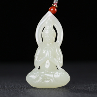 [慈沐众生]新疆和田玉吊坠男款玉佩青白玉观音挂件玉坠天然玉石