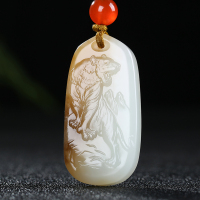 [虎啸山林]新疆和田玉吊坠玉坠且末糖白玉生肖虎牌挂件天然玉石