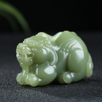 [貔貅]新疆和田玉黄玉貔貅手把件仿古瑞兽把玩件摆件黄口料