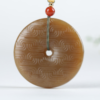 [平平安安]新疆和田玉吊坠玉坠糖玉仿古纹平安扣挂件天然玉石