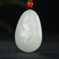 [荷塘乐趣]新疆和田玉吊坠男女玉坠白玉莲花鱼挂件玉佩天然玉石