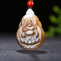 [一生有福]新疆和田玉吊坠玉佩男女糖白玉弥勒佛牌子挂件天然玉石
