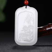 [山河秀色]新疆和田玉山水玉牌羊脂白玉挂件吊坠玉佩天然玉石