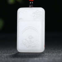 [盛事如梦]新疆和田玉羊脂白玉荷花吊坠玉牌挂件玉佩天然玉石