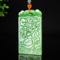 [福寿如意]俄罗斯老坑粉绿碧玉吊坠玉坠仿古瑞兽牌挂件天然玉石