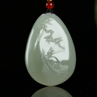 [渔舟唱晚]新疆和田玉吊坠玉坠青白玉油青山水挂件玉佩天然玉石
