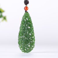 [花开五福]俄罗斯老坑碧玉吊坠玉坠梅花镂空挂件玉佩天然玉石